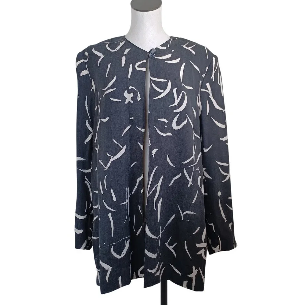 Doncaster Blazer Jacket Black Cream Abstract Print One Button‎ Lined Womens 16